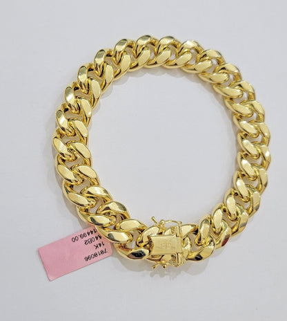 13mm 14k Yellow Gold Bracelet 8 Inch Miami Cuban Link Box Clasp Men's REAL 14kt - Reva Jeweler