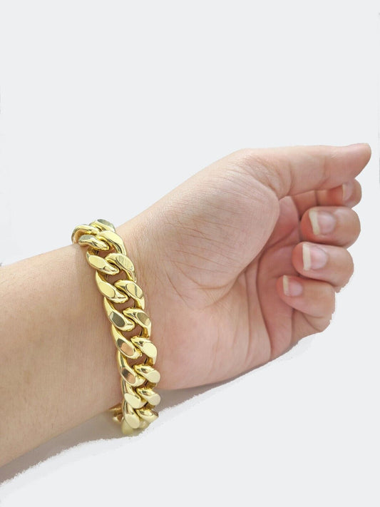 13mm 14k Yellow Gold Bracelet 8 Inch Miami Cuban Link Box Clasp Men's REAL 14kt - Reva Jeweler