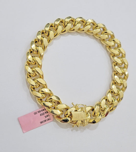 13mm 14k Yellow Gold Bracelet 9 Inch Miami Cuban Link Box Clasp Men's REAL 14kt - Reva Jeweler