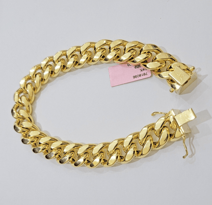 13mm 14k Yellow Gold Bracelet 9 Inch Miami Cuban Link Box Clasp Men's REAL 14kt - Reva Jeweler
