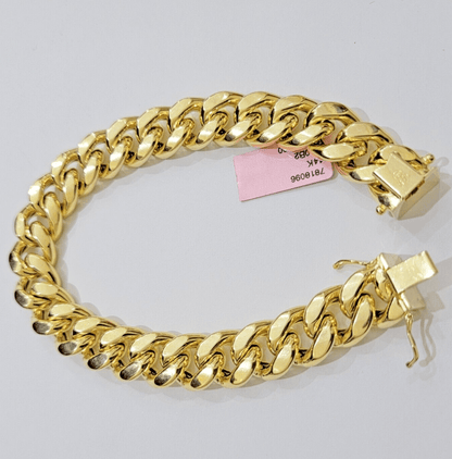 13mm 14k Yellow Gold Bracelet Miami Cuban Link 7 Inch Small Wrist Mens REAL 14kt - Reva Jeweler