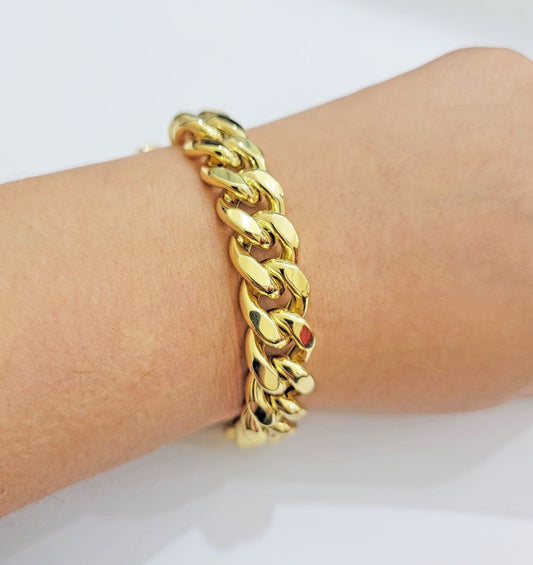 13mm 14k Yellow Gold Bracelet Miami Cuban Link 7 Inch Small Wrist Mens REAL 14kt - Reva Jeweler