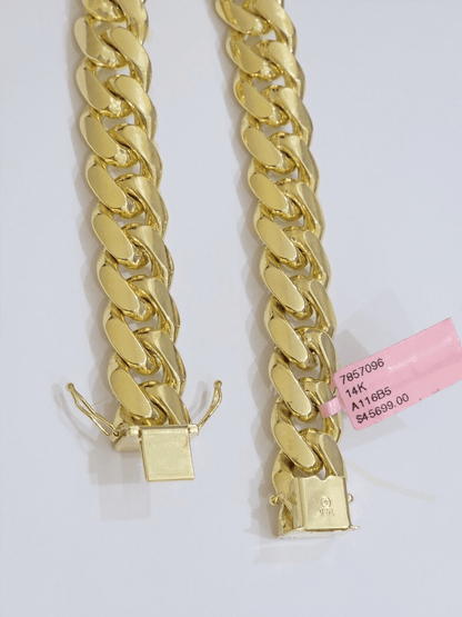 13mm Solid 14k Yellow Gold bracelet Miami Cuban Link 8 Inch Mens REAL 14kt HEAVY - Reva Jeweler