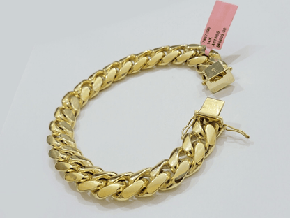 13mm Solid 14k Yellow Gold bracelet Miami Cuban Link 8 Inch Mens REAL 14kt HEAVY - Reva Jeweler