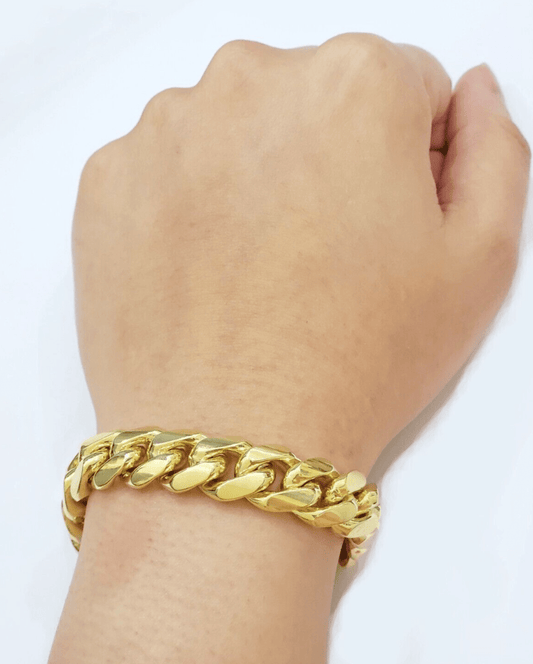 13mm Solid 14k Yellow Gold bracelet Miami Cuban Link 8 Inch Mens REAL 14kt HEAVY - Reva Jeweler