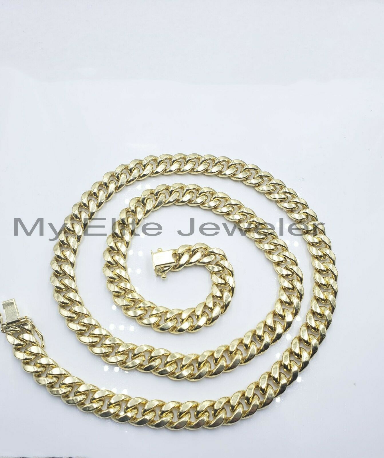 14k 10mm Mens Chain Miami Cuban Link Necklace 22" REAL 14KT Yellow Gold Box lock - Reva Jeweler