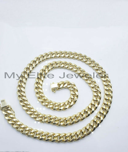 14k 10mm Mens Chain Miami Cuban Link Necklace 22" REAL 14KT Yellow Gold Box lock - Reva Jeweler