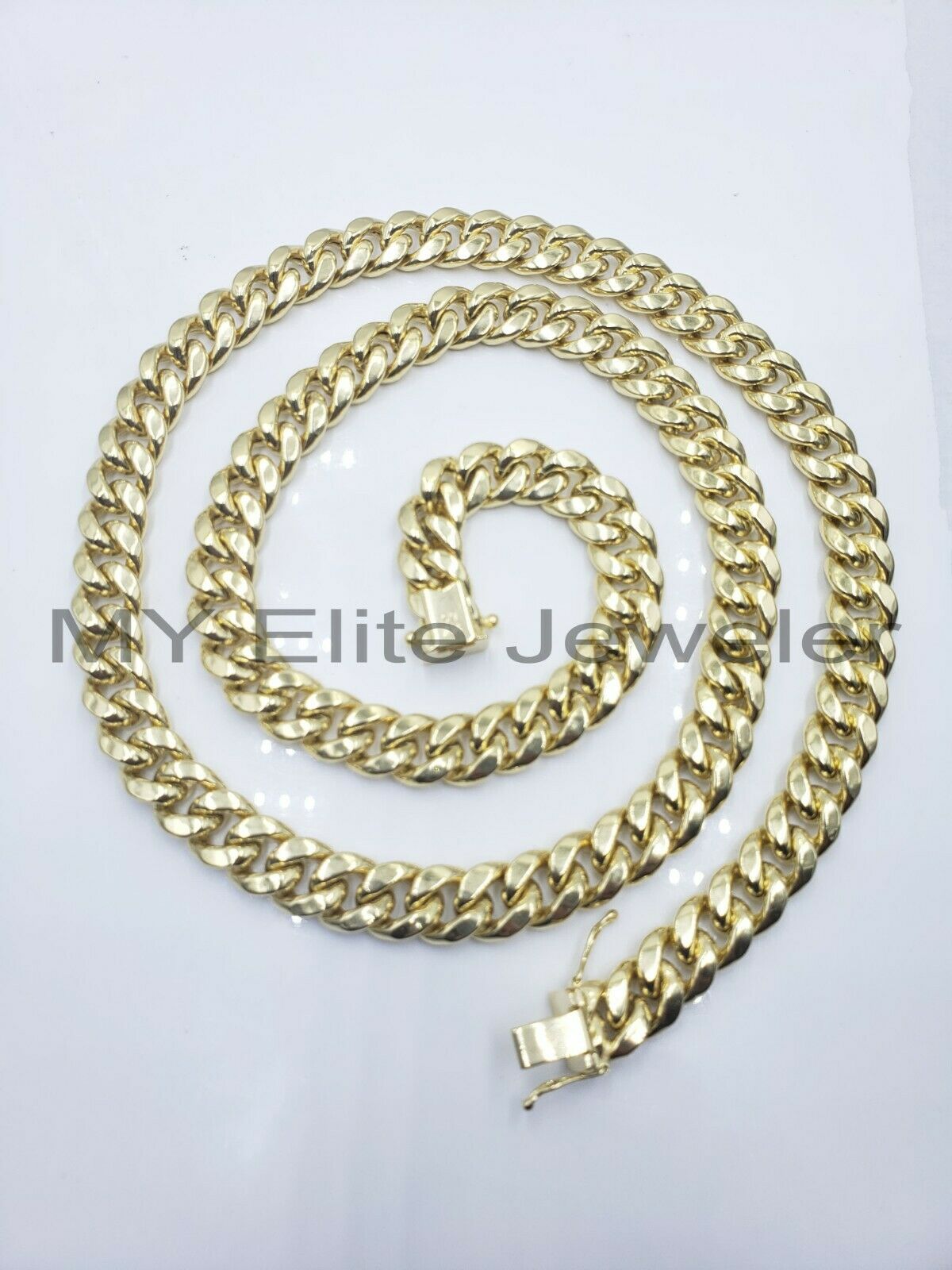 14k 10mm Mens Chain Miami Cuban Link Necklace 22" REAL 14KT Yellow Gold Box lock - Reva Jeweler