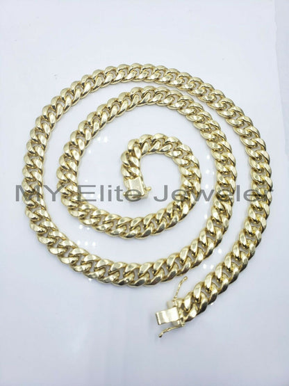 14k 10mm Mens Chain Miami Cuban Link Necklace 22" REAL 14KT Yellow Gold Box lock - Reva Jeweler