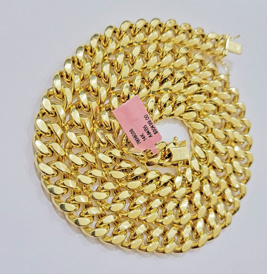 14k 11mm Mens Necklace Chain Miami Cuban Link 24" Inch REAL 14KT Real Gold Sale - Reva Jeweler