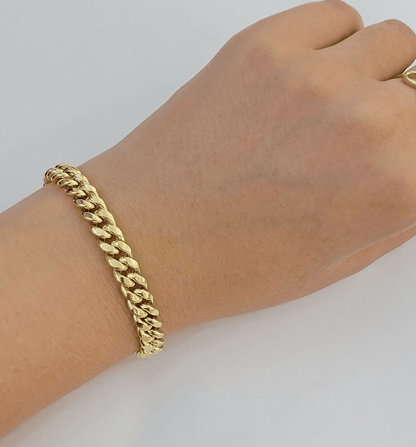 14k Bracelet Miami Cuban Link 7mm 7.5" Inch Real 14kt Yellow Gold Men Women - Reva Jeweler