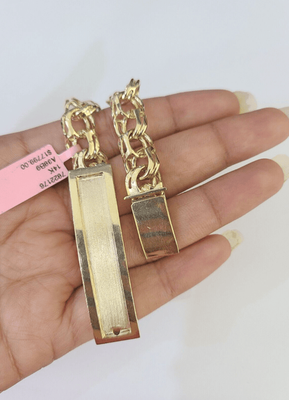 14k Chino ID Bracelet Yellow Gold Size 8.5" Inches Box Lock Real 14kt - GoldenlinQ