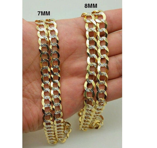14K Diamond Cut Cuban Curb Link Necklace Chain 8mm 20" - 30" REAL 14K SOLID GOLD - Reva Jeweler