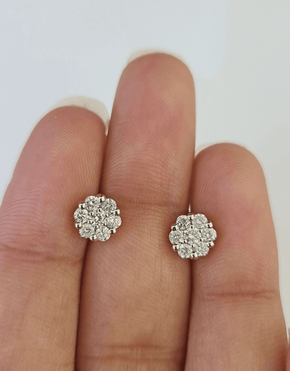 14k Diamond Flower Earrings Yellow gold Real Screw - Back Women Men Studs - GoldenlinQ