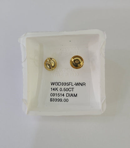 14k Diamond Flower Earrings Yellow gold Real Screw - Back Women Men Studs - GoldenlinQ