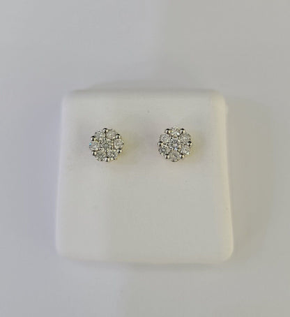 14k Diamond Flower Earrings Yellow gold Real Screw - Back Women Men Studs - GoldenlinQ