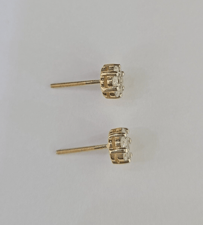 14k Diamond Flower Earrings Yellow gold Real Screw - Back Women Men Studs - GoldenlinQ