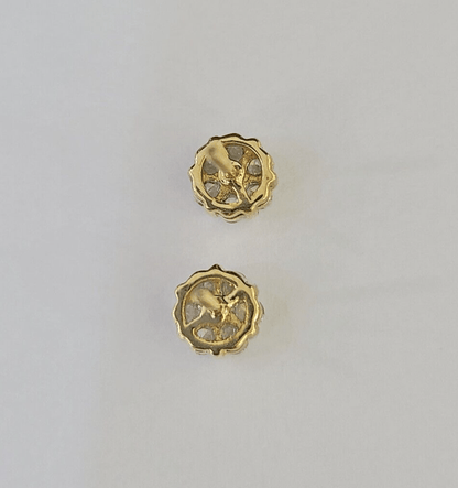 14k Diamond Flower Earrings Yellow gold Real Screw - Back Women Men Studs - GoldenlinQ