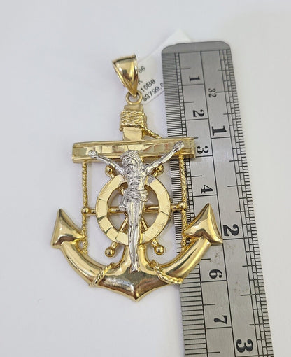 14K Franco Chain Jesus Anchor Pendant Charm Necklace 20" - 26" 4mm Gold - GoldenlinQ