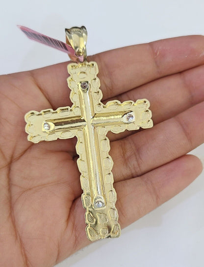 14K Franco Chain Jesus Nugget Cross Pendant Charm Necklace 20" - 26" 4mm Gold - GoldenlinQ
