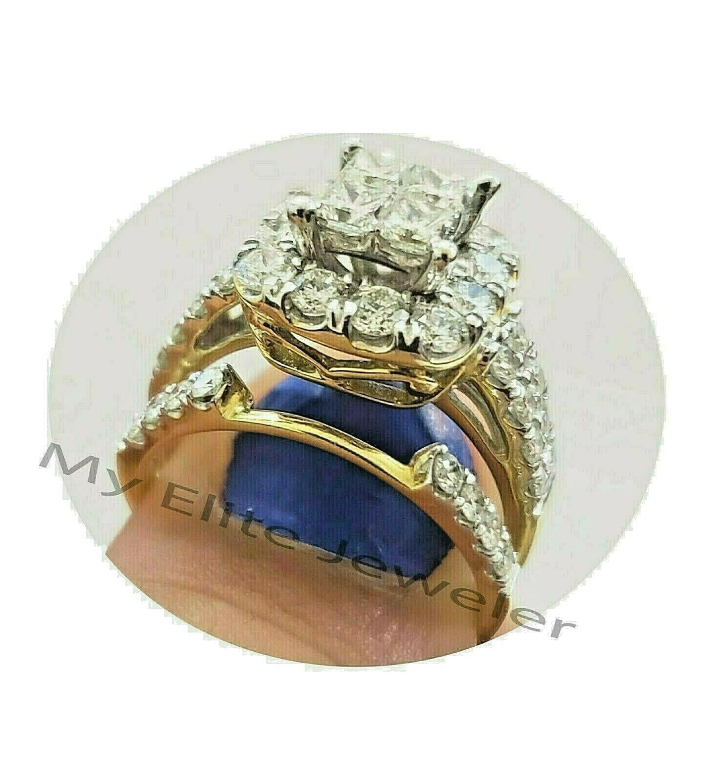 14k Gold 2CT Princess Cut VS Diamond Ladies Ring Bridal set Include Band Round 7 - Reva Jeweler