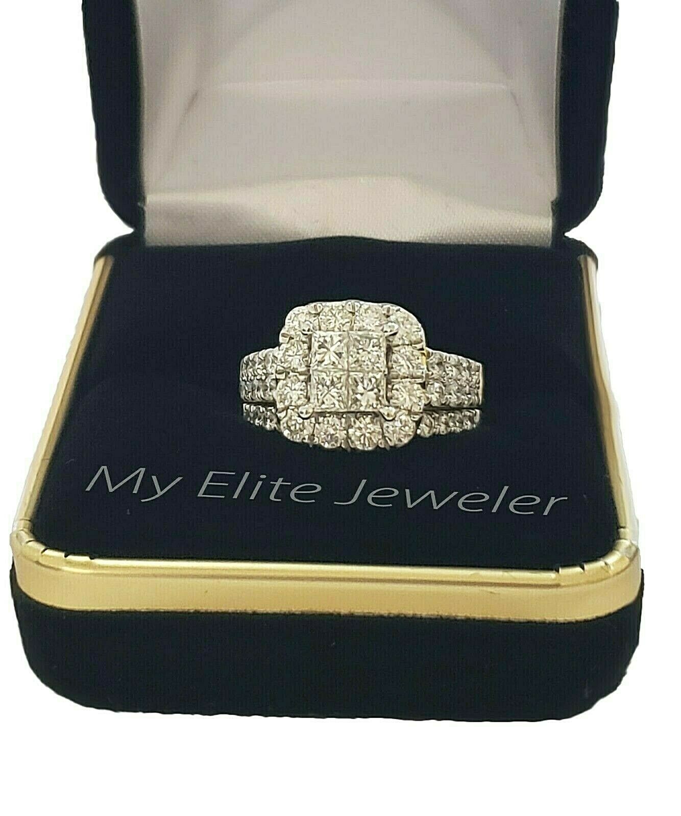 14k Gold 2CT Princess Cut VS Diamond Ladies Ring Bridal set Include Band Round 7 - Reva Jeweler