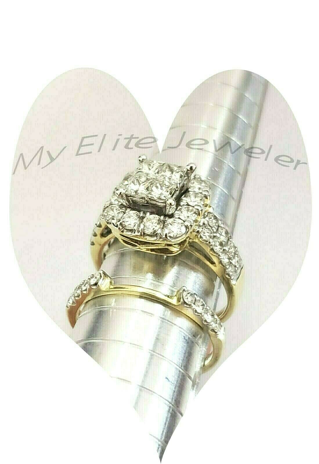 14k Gold 2CT Princess Cut VS Diamond Ladies Ring Bridal set Include Band Round 7 - Reva Jeweler