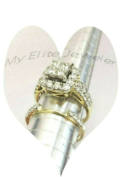 14k Gold 2CT Princess Cut VS Diamond Ladies Ring Bridal set Include Band Round 7 - Reva Jeweler