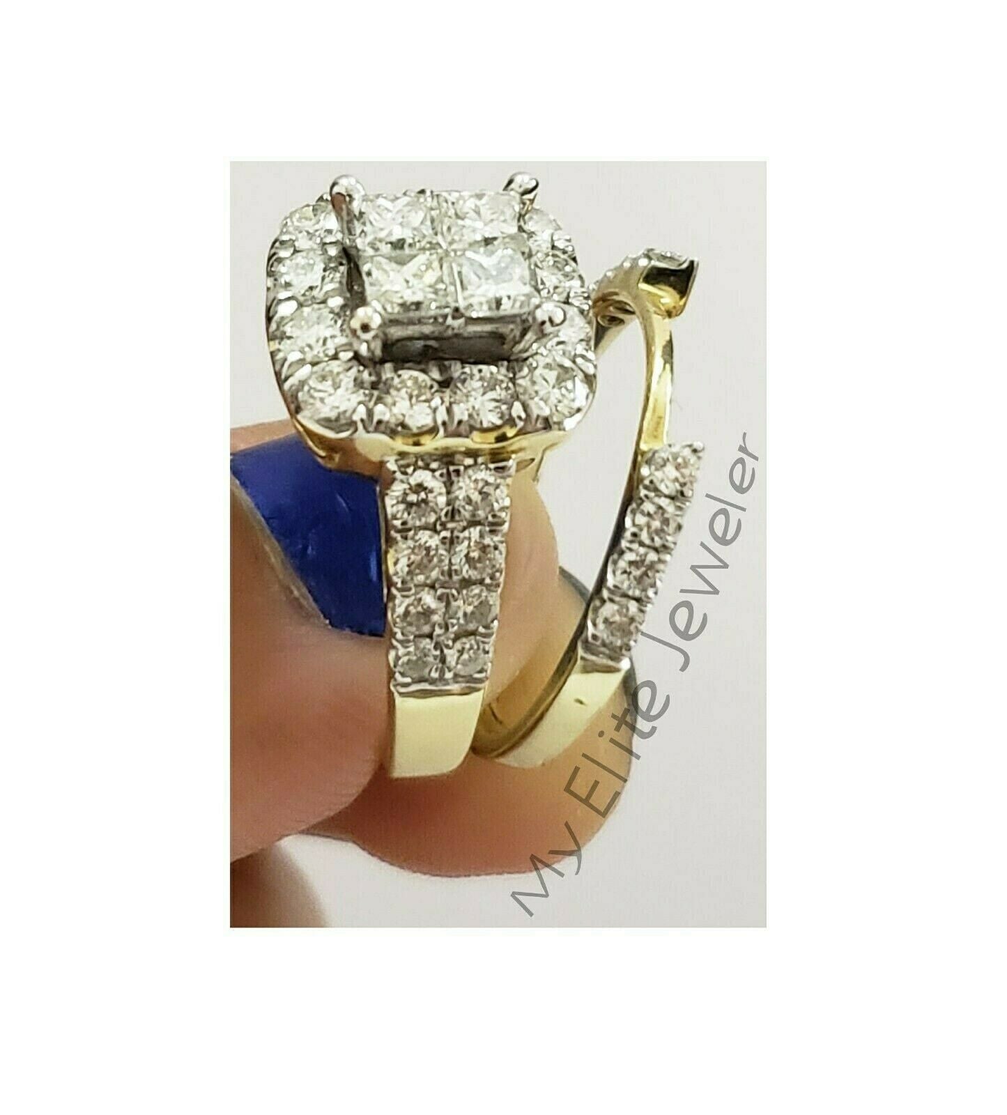 14k Gold 2CT Princess Cut VS Diamond Ladies Ring Bridal set Include Band Round 7 - Reva Jeweler