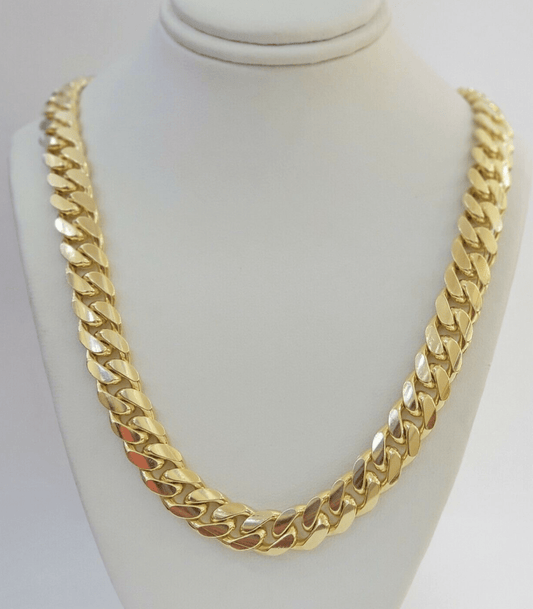 14k Gold 9mm Miami Cuban Link Chain Necklace Solid 14kt Yellow Gold Link 24Inch - Reva Jeweler