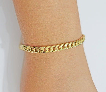 14k Gold Bracelet 6mm 7.5" Inch Real 14kt Yellow Gold Men women, Box clasp, REAL - Reva Jeweler
