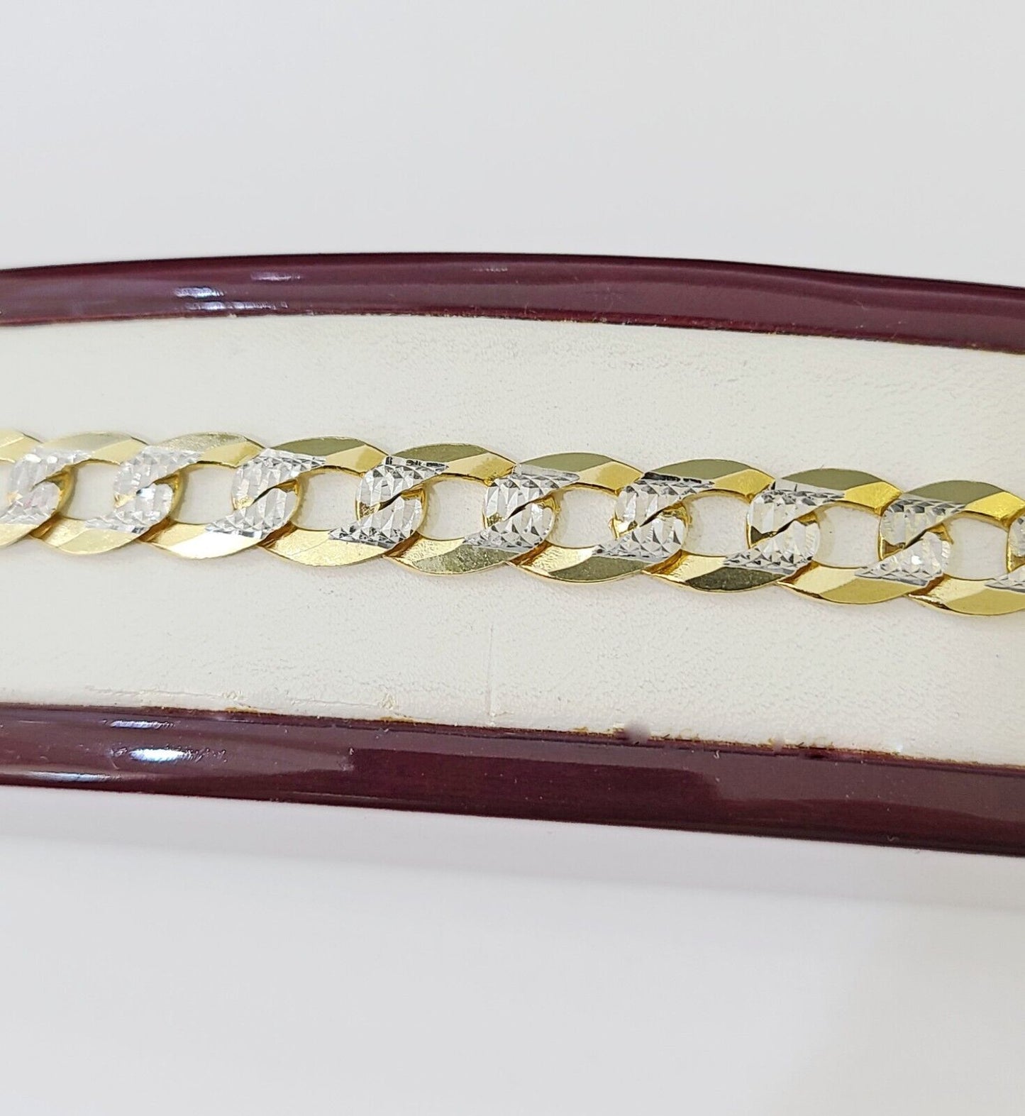 14K Gold Bracelet Cuban Curb Link Bracelet Diamond Cut 9mm 8" Inch REAL Gold - Reva Jeweler