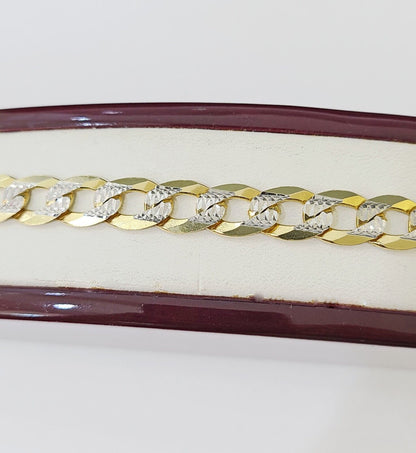 14K Gold Bracelet Cuban Curb Link Bracelet Diamond Cut 9mm 8" Inch REAL Gold - Reva Jeweler