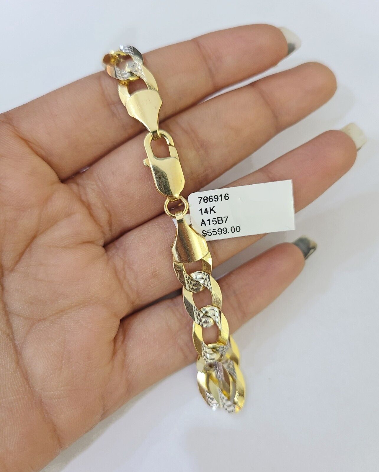 14K Gold Bracelet Cuban Curb Link Bracelet Diamond Cut 9mm 8" Inch REAL Gold - Reva Jeweler