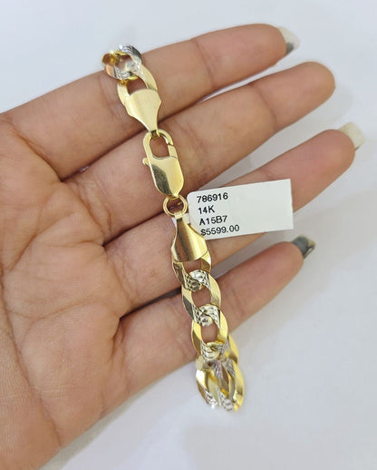 14K Gold Bracelet Cuban Curb Link Bracelet Diamond Cut 9mm 8" Inch REAL Gold - Reva Jeweler