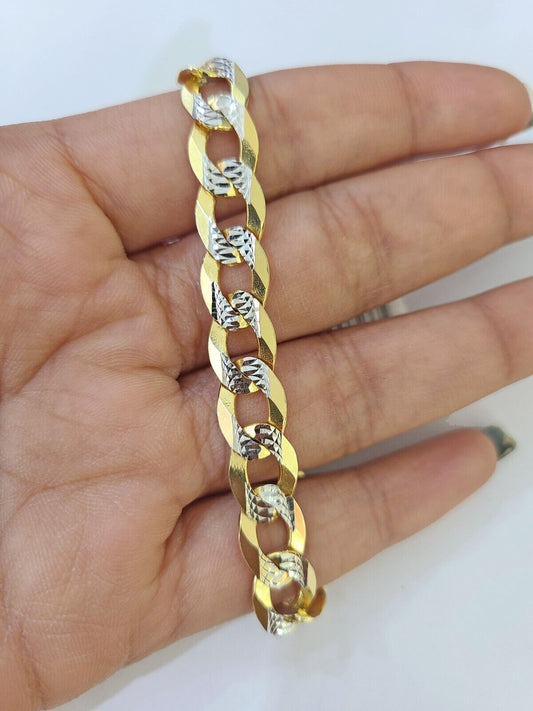 14K Gold Bracelet Cuban Curb Link Bracelet Diamond Cut 9mm 8" Inch REAL Gold - Reva Jeweler