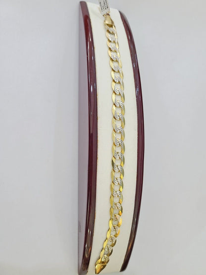 14K Gold Bracelet Cuban Curb Link Bracelet Diamond Cut 9mm 8" Inch REAL Gold - Reva Jeweler