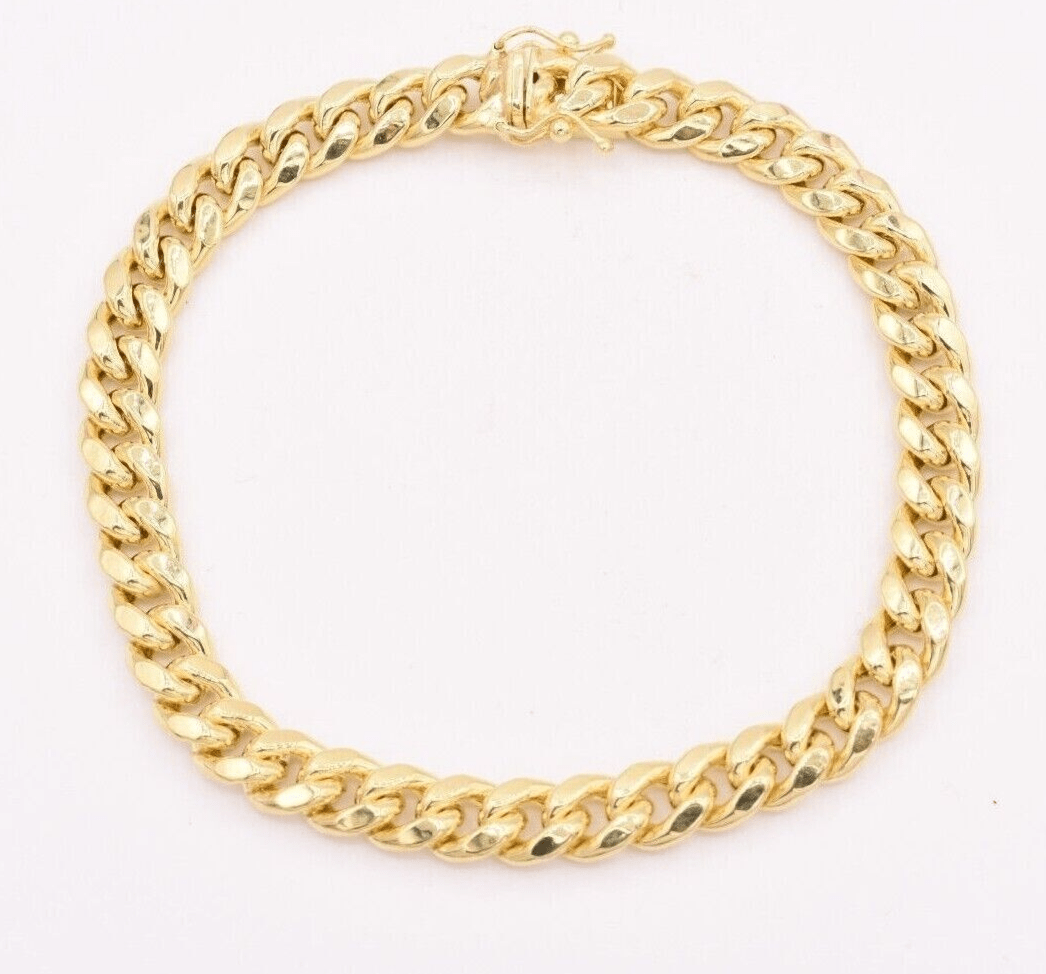 14k Gold Bracelet Miami Cuban Link 7mm 9" Inch Real 14 KT Yellow Gold Men Women - Reva Jeweler