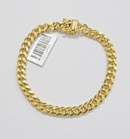 14k Gold Bracelet Miami Cuban Link 7mm 9" Inch Real 14 KT Yellow Gold Men Women - Reva Jeweler