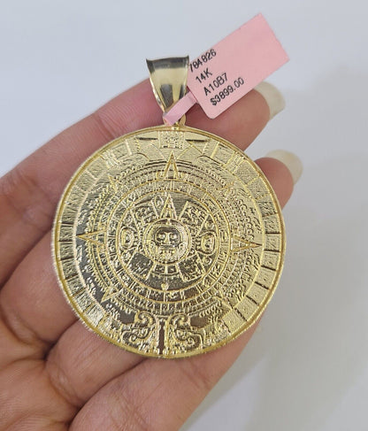 14k Gold Byzantine Box Necklace Mayan Calendar Charm 18" - 26" SET Yellow - GoldenlinQ