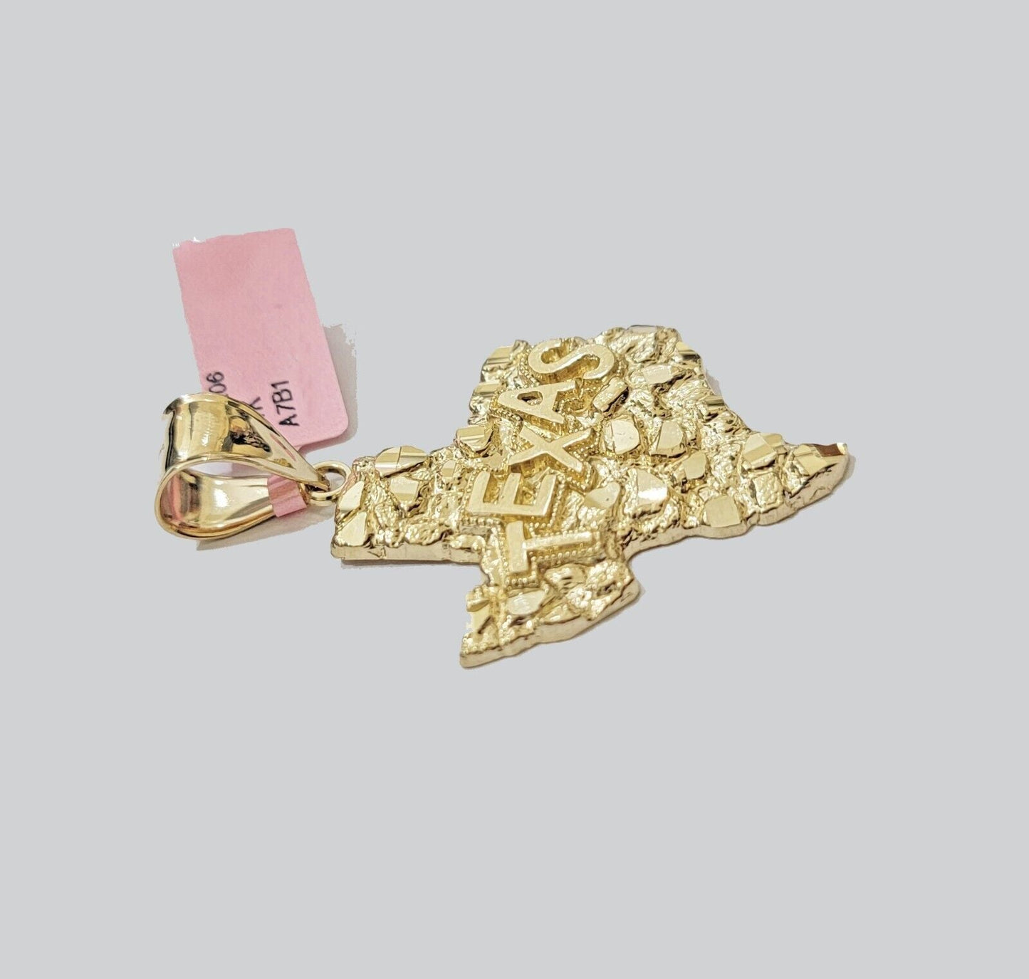 14k Gold Chain & Charm Nugget Texas map pendant Cuban Link Necklace 26 Inch 5mm - Reva Jeweler