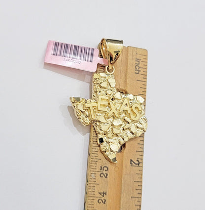 14k Gold Chain & Charm Nugget Texas map pendant Cuban Link Necklace 26 Inch 5mm - Reva Jeweler
