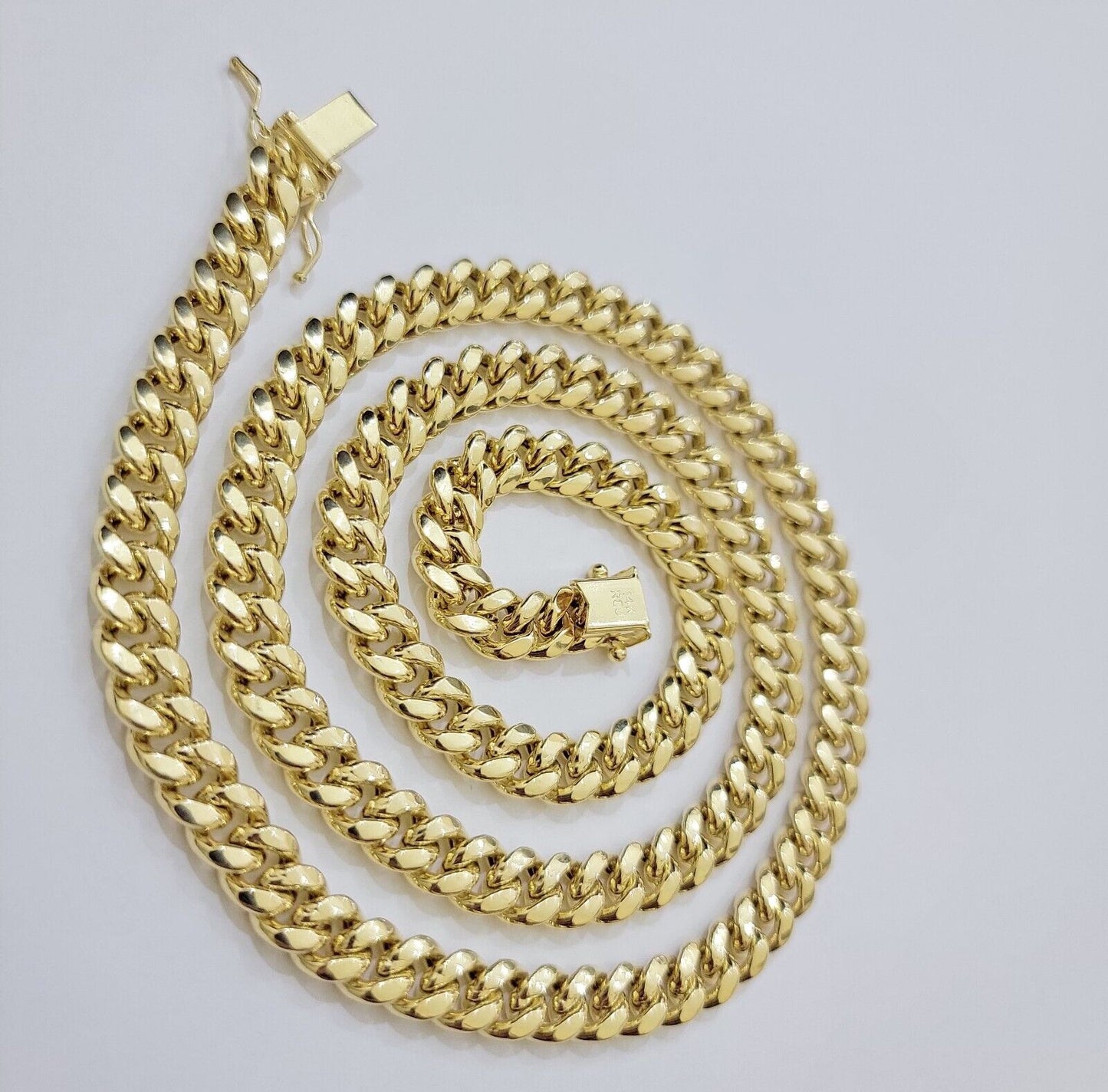 14k Gold Chain Necklace 22 Inch Miami Cuban Link 8mm Box Lock Real 14KT For Mens - Reva Jeweler