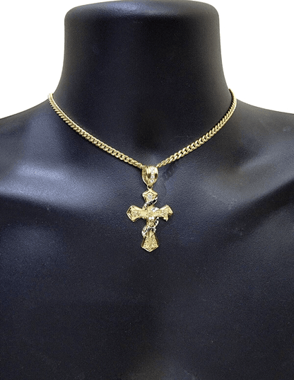 14k Gold Cross Charm Miami Cuban Link Chain 5mm 26'' Necklace 14kt Pendant SALE - Reva Jeweler