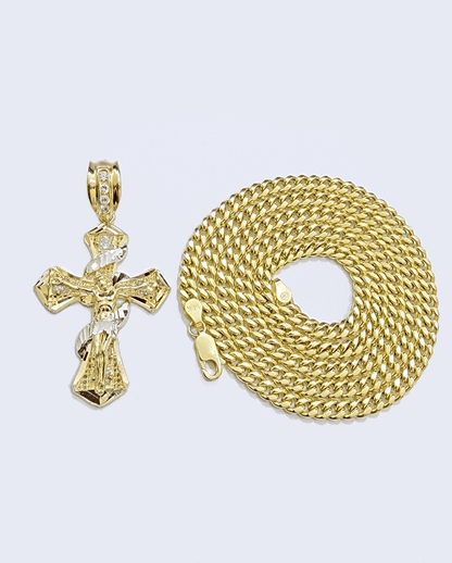 14k Gold Cross Charm Miami Cuban Link Chain 5mm 26'' Necklace 14kt Pendant SALE - Reva Jeweler