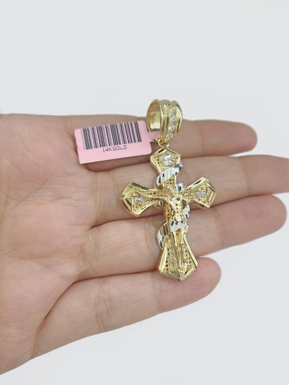 14k Gold Jesus Crucifix Cross Pendant Charm 14kt Yellow 2'' Inch For Chain Real - Reva Jeweler