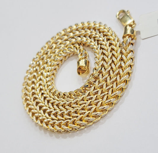14k Gold Mens Necklace Franco Chain 4mm 24 Inch Diamond Cut 14k Yellow Gold REAL - Reva Jeweler