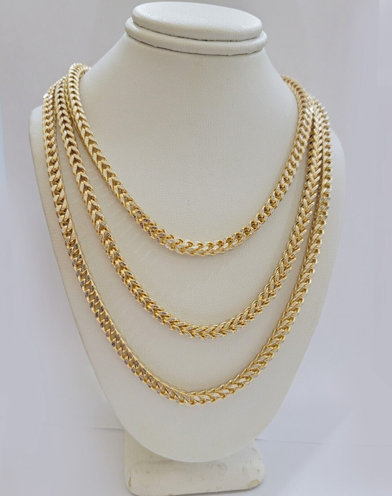 14k Gold Mens Necklace Franco Chain 4mm 24 Inch Diamond Cut 14k Yellow Gold REAL - Reva Jeweler