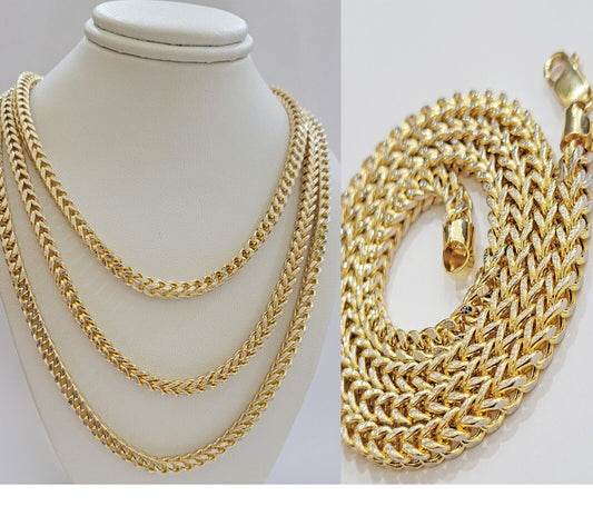 14k Gold Mens Necklace Franco Chain 4mm 24 Inch Diamond Cut 14k Yellow Gold REAL - Reva Jeweler