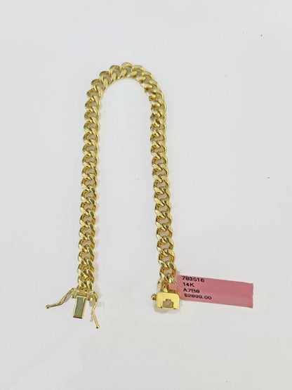 14K Gold Miami Cuban Bracelet 7" Inch 6mm Box Clasp Link men women, REAL 14KT - Reva Jeweler